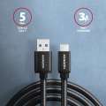 AXAGON BUCM3-AM20AB Kabel USB-C - USB-A 3.2 Gen 1, 2m, 3A, ALU, oplot, czarny-3035151