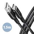 AXAGON BUCM-AM15AB Kabel USB-C   USB-A, 1.5m, USB 2.0, 3A, ALU, oplot, Czarny-3248808