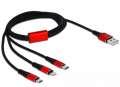 Delock Kabel 3IN1 USB-A(M)->LIGHTNING(M)+MICRO-B(M)+USB-C(M) tylko ładowanie 1M czerwony/czarny-385287