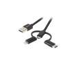LANBERG Kabel 3in1 USB-A(M)->USB MICRO(M)+LIGHTNING(M)+USB-C(M) 2.0 1M  czarny premium-368085