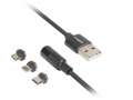 LANBERG Kabel magnetyczny COMBO USB-A(M)->USB MICRO(M)+LIGHTNING(M)+USB-C(M) 2.0 1m czarny QC 3.0-382031