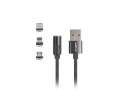 LANBERG Kabel magnetyczny COMBO USB-A(M)->USB MICRO(M)+LIGHTNING(M)+USB-C(M) 2.0 1m czarny QC 3.0-382032