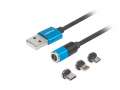LANBERG Kabel magnetyczny COMBO USB-A(M)->USB MICRO(M)+LIGHTNING(M)+USB-C(M) 2.0 1m czarno-niebieski QC 3.0-382033