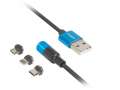 LANBERG Kabel magnetyczny COMBO USB-A(M)->USB MICRO(M)+LIGHTNING(M)+USB-C(M) 2.0 1m czarno-niebieski QC 3.0-382034