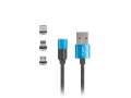 LANBERG Kabel magnetyczny COMBO USB-A(M)->USB MICRO(M)+LIGHTNING(M)+USB-C(M) 2.0 1m czarno-niebieski QC 3.0-382035