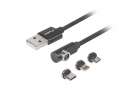 LANBERG Kabel magnetyczny kątowy COMBO USB-A(M)->USB MICRO(M)+LIGHTNING(M)+USB-C(M) 2.0 1m czarny QC 3.0-382036