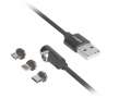 LANBERG Kabel magnetyczny kątowy COMBO USB-A(M)->USB MICRO(M)+LIGHTNING(M)+USB-C(M) 2.0 1m czarny QC 3.0-382038
