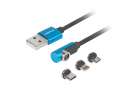 LANBERG Kabel magnetyczny kątowy USB-A(M)->USB MICRO(M)+LIGHTNING(M)+USB-C(M) 2.0 1m czarno-niebieski QC 3.0-382039