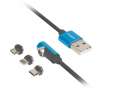 LANBERG Kabel magnetyczny kątowy USB-A(M)->USB MICRO(M)+LIGHTNING(M)+USB-C(M) 2.0 1m czarno-niebieski QC 3.0-382041