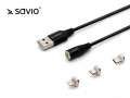 Elmak Kabel Magnetyczny USB - USB Typ C, Micro i Lightning 1m, SAVIO CL-152 Czarny-1129375