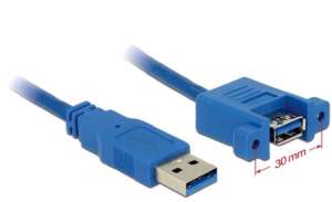 Delock Przedłużacz USB-A F/F 3.0 1m niebieski do panelu
