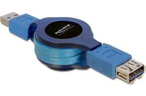 Delock Przedłużacz USB-A M/F 3.0 1m niebieski zwijany na rolce FLAT