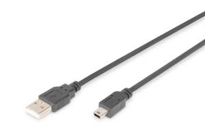 Digitus Kabel połączeniowy USB 2.0 HighSpeed "Canon" Typ USB A/miniUSB B (5pin) M/M 3m Czarny