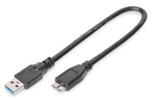 Digitus Kabel połączeniowy USB 3.1 Gen.1 SuperSpeed 5Gbps Typ USB A/microUSB B M/M 0,5m Czarny