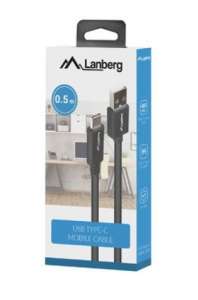 Lanberg Kabel USB-C(M)->USB-A(M) 2.0 0.5m czarny BOX QC 3.0