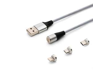 Savio Kabel magnetyczny USB - USB typ C, Micro i Lightning, srebrny, 1m, CL-153