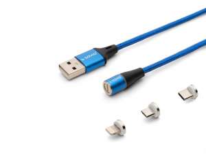 Savio Kabel magnetyczny USB - USB typ C, Micro i Lightning, niebieski, 1m, CL-154