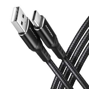  Kabel BUCM-AM20AB USB-C   USB-A, 2m, USB 2.0, 3A, ALU, oplot, Czarny