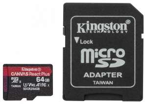 Kingston Karta pamięci microSD  64GB React Plus 285/165MB/s czytnik+adapter