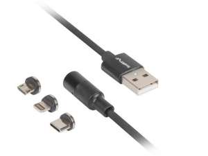 Kabel USB 2.0 Lanberg USB-A - micro USB-B + Lightning + USB type-C M/M combo QC 3.0 magnetyczny 1m czarny