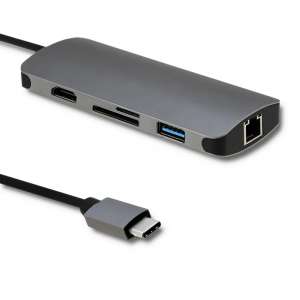 Qoltec Adapter USB C męski / HDMI żeński / USB żeński / RJ-45 żeński / Micro SD / SD / PD