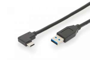Digitus Kabel połączeniowy USB 3.1 Gen.2 SuperSpeed+ 10Gbps Typ-C 90°/USB A M/M, PD kątowy czarny 1m