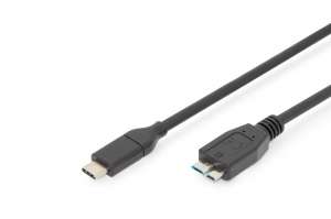 Digitus Kabel polaczeniowy USB 3.1 Gen.2 SuperSpeed+ 10Gbps Typ USB C/microUSB B M/M, PD, czarny 1m