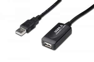 Digitus Kabel przedłużający USB 2.0 HighSpeed Typ USB A/USB A M/Ż aktywny, czarny 20m