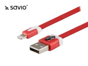 Elmak Kabel ze złączem USB - 8pin, iOS, do telefonów 5,6,7,8,X,Xr,Xs SAVIO CL-74 1m, wielopak 10 szt., czerwony