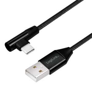 LogiLink Kabel USB 2.0 A męski do USB-C męski, kątowy, 0.3m