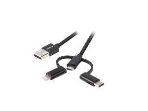 LANBERG Kabel Premium 3in1 USB AM - micro USB BM + Lightning M + USB CM  2.0 1,8m czarny