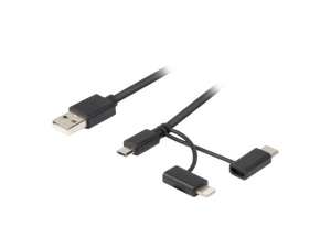 LANBERG Kabel 3in1 USB AM - micro USB BM + Lightning M + USB CM 2.0 czarny PVC (tylko ładowanie) 1,8m