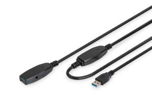 Digitus Kabel przedłużający USB 3.0 SuperSpeed Typ USB A/USB A M/Ż aktywny 15m Czarny
