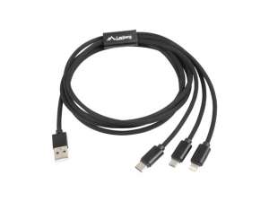 Kabel Premium Combo USB AM - Micro USB BM + Lightning M + USB CM 2.0 1,8m czarny 