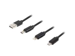 Kabel Premium Combo USB AM - Micro USB BM + Lightning M + USB CM 2.0 1,8m czarny 