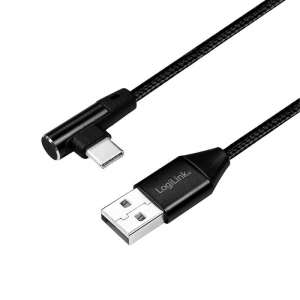 Kabel USB 2.0 LogiLink CU0137 USB A - USB-C, M/M, kątowy, czarny, 0,3m