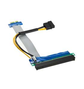 Kolink Kabel wstążkowy PCI-E x1 do x16 z kablem zasilającym Molex 19 cm - szary / niebieski