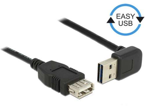 Delock Kabel USB AM-AF 2.0 0.5m kątowy góra/dół Easy-USB Czarny-265236