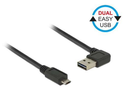 Delock Kabel USB micro AM-BM 2.0 0.5m czarny kątowy lewo/prawo Dual EasyUSB-265262