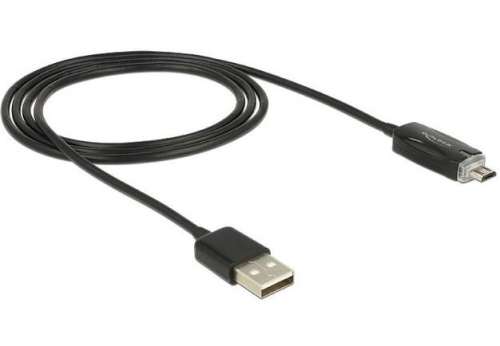 Delock Kabel USB MICRO(M)->USB-A(M) 2.0 1M czarny wskaźnik ładow.LED-384981