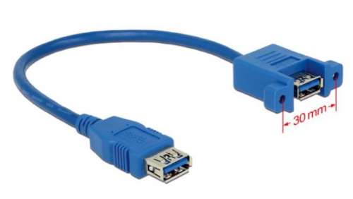 Delock Przedłużacz USB-A F/F 3.0 0.25m niebieski do panelu-422790