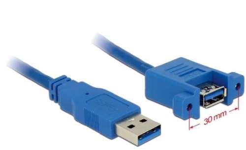 Delock Przedłużacz USB-A F/F 3.0 1m niebieski do panelu-422791
