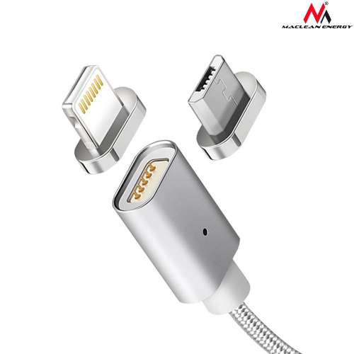 Maclean Kabel lightning USB magnetyczny silver MCE161- Quick & Fast Charge-248123
