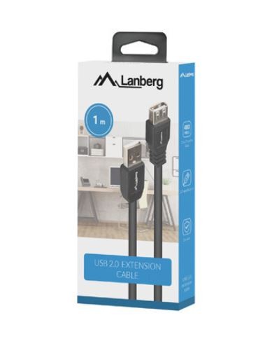Lanberg Przedłużacz USB-A M/F 2.0 1m czarny BOX-2162188
