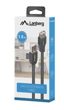 Lanberg Przedłużacz USB-A M/F 2.0 1.8m czarny BOX-2162193