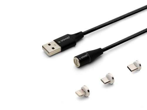 Savio Kabel magnetyczny USB - USB typ C, Micro i Lightning, czarny, 1m, CL-152-2500705