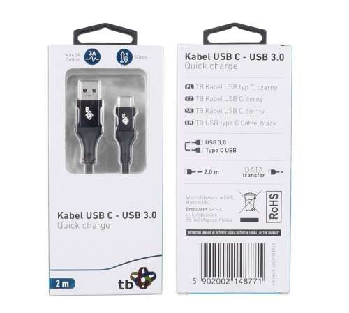 TB Kabel USB 3.0 - USB C 2m PREMIUM 3A czarny TPE-2163018