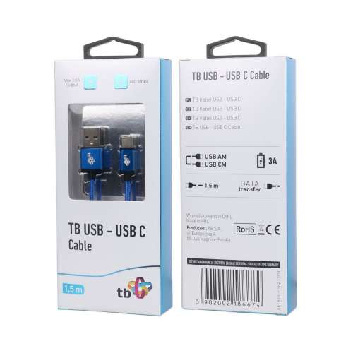 Kabel USB-USB C 1.5m niebieski sznurek premium-3239724