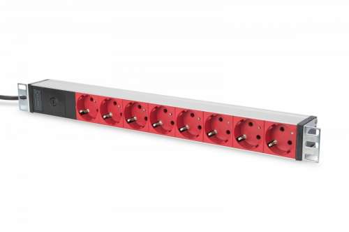 Listwa zasilająca PDU 19 cali Rack, 8x czerwone gniazdo schuko, 2.0m, 1x wtyk C14, 10A Aluminiowa-3276978