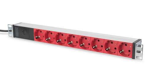 Listwa zasilająca PDU 19 cali Rack, 8x czerwone gniazdo schuko, 2.0m, 1x wtyk C14, 10A Aluminiowa-3070340